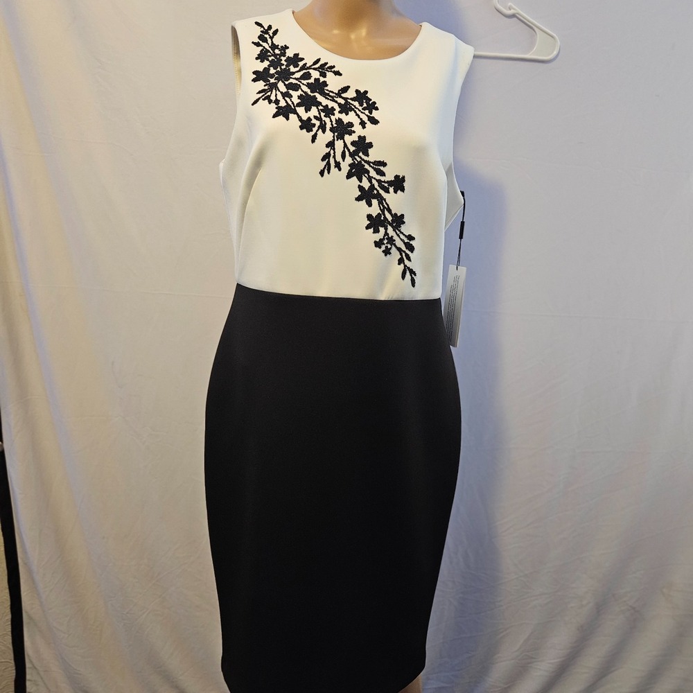 Calvin Klein Black White Color block Sheath Dress Sleeveless Size 12